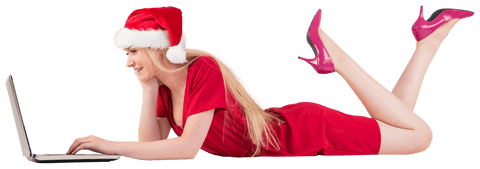 Hip Santa Woman on Laptop Isolaton Transparent