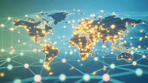 Illuminated Global Network with Digital Map Connections