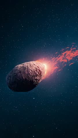 Vertical Meteor Entering Atmosphere Over Starry Sky with Fiery Plasma Trail