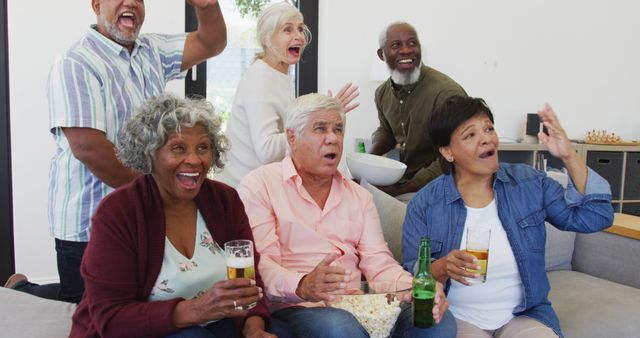 Group of Senior Friends Enjoying Watching Sports Game at Home - Download Free Stock Images Pikwizard.com