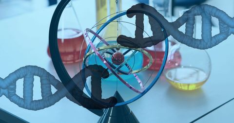 Innovative dna molecules with laboratory beakers for medical research