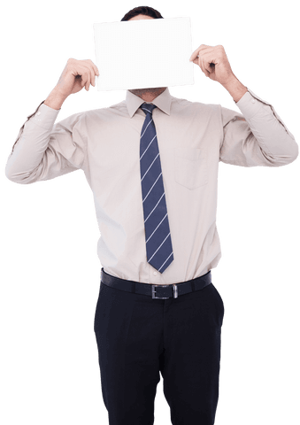 Businessman Holding Blank Card Covering Face Transparent Background - Download Free Stock Videos Pikwizard.com