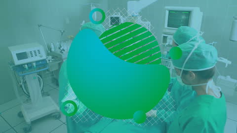 Medical Team in Operating Room with Abstract Overlay