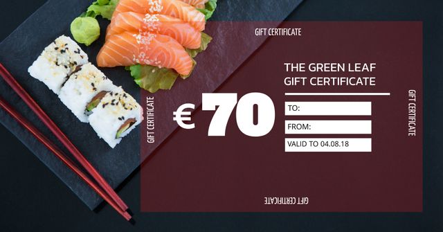 Modern Sushi Gift Certificate Template with EUR 70 Amount - Download Free Stock Templates Pikwizard.com