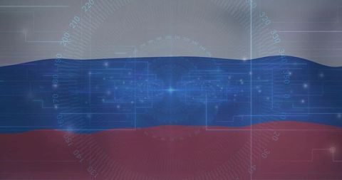 Futuristic Russian Flag With Digital Interface Overlay