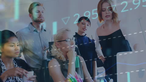Diverse Team Collaborating Overlapping Stock Market Data