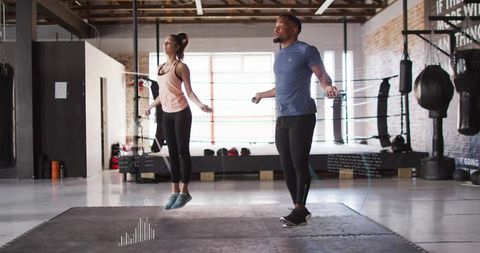 Dynamic Workout Duo Skipping Rope in Industrial-Style Gym