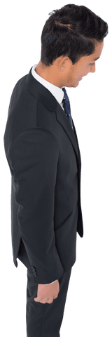 Asian businessman looking down, transparent background