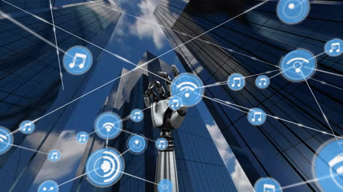Robot Hand Connected to Futuristic Digital Network