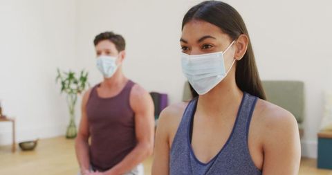 Masked Yoga Participants Maintaining Pandemic Health Habits