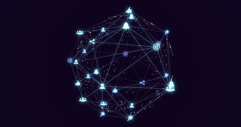Digital network abstract with connecting elements and icons