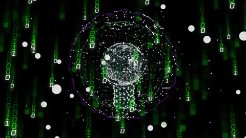 Rotating Digital Globe with Binary Code Overlay