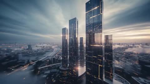 Futuristic Skyscrapers Illuminated at Dawn in Modern Metropolis