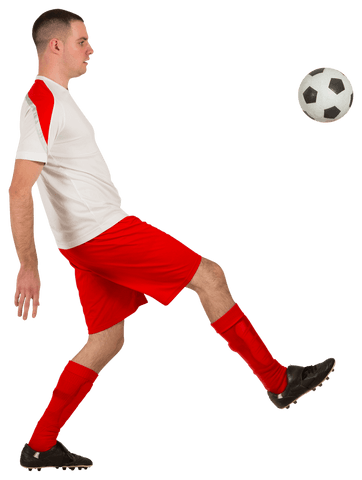 Transparent soccer player kicking ball mid-action isolated