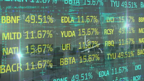 Illuminated Stock Market Trading Data Overlapping Digital Code