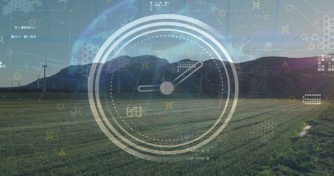 Digital Clock Over Scenic Countryside with Data Graphics - Download Free Stock Images Pikwizard.com