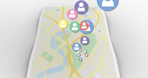 Social media network icons over digital map