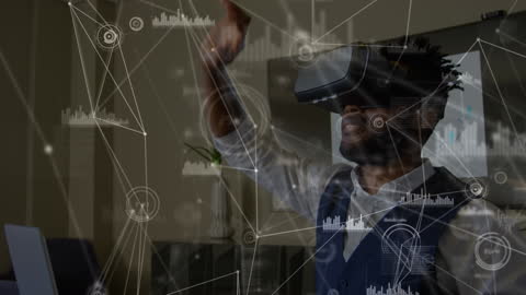 Man Engaging with Virtual Reality Data Interface