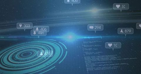 Futuristic Holographic Interface with Neon Elements and Scrolling Code