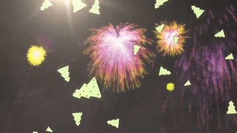 Spectacular Fireworks with Floating Surreal Elements in Night Sky