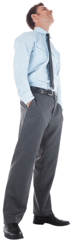 Transparent Businessman Standing with Hands in Pockets Looking Up