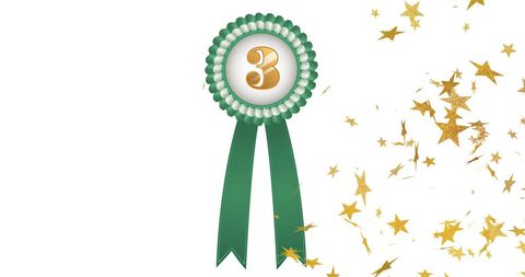 Green third place award ribbon with golden stars