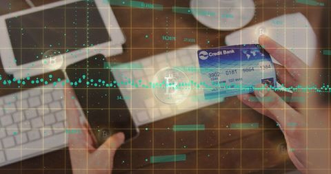 Digital payment security visual with bitcoin overlay