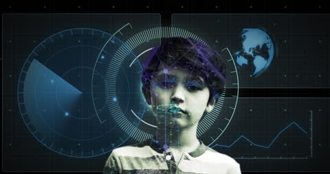 Child Engaged in Futuristic Virtual Scanner Interface