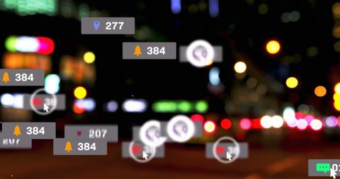 Social Media Engagement Over City Night Lights