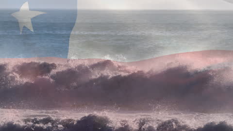 Chile Flag Overlay on Ocean Waves Animation