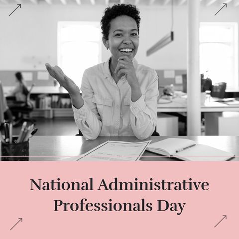 Celebrating Administrative Professionals Day with Smiling Businesswoman in Office - Download Free Stock Templates Pikwizard.com