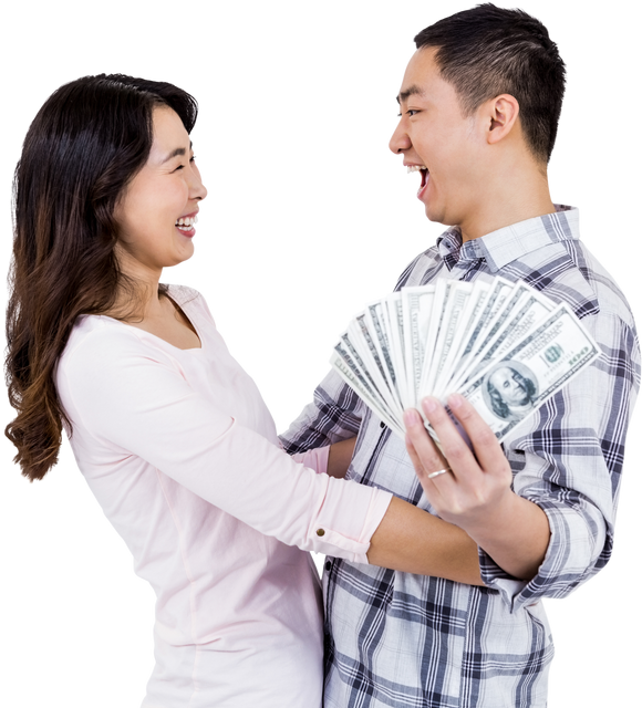 Cheerful Semi-transparent Asian Couple Holding Money Celebrating Success - Download Free Stock Videos Pikwizard.com