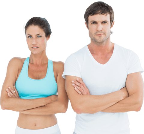 Confident Caucasian Fitness Duo on Transparent Background