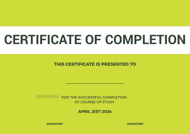 Minimalist Green Certificate of Completion Template - Download Free Stock Templates Pikwizard.com