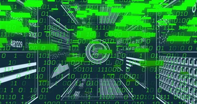 Futuristic Data Stream with Binary Code in Digital Tunnel