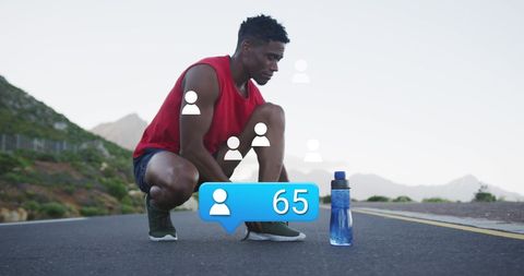 Athlete Connecting Fitness with Social Media Engagement on Street