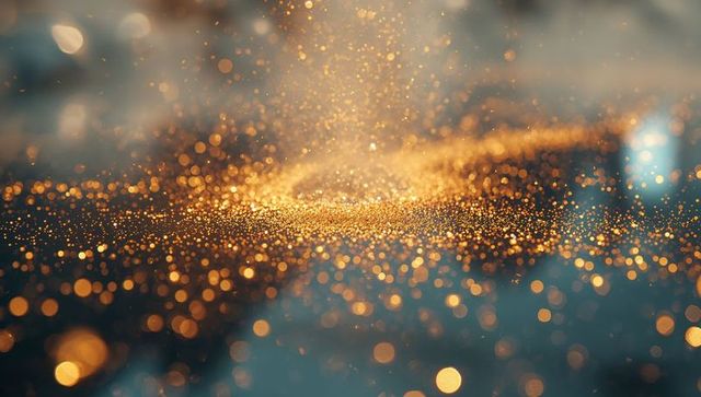 Glowing golden abstract particles with swirling motion effect