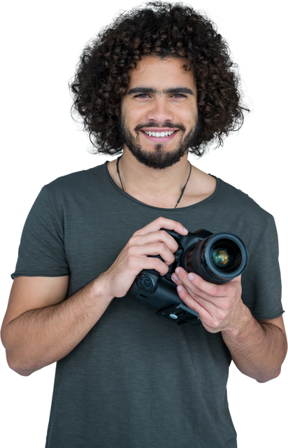 Transparent Portrait of Smiling Confident Male Photographer Holding Camera - Download Free Stock Videos Pikwizard.com