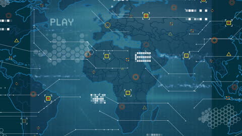 Digital World Map with Network Connections and Data Visualization