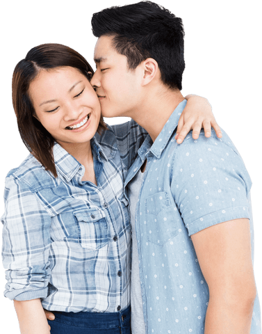Transparent Couple Joyful Moment Kissing Happiness