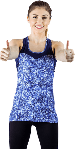 Transparent Portrait of Fit Woman in Sportswear Showing Thumbs Up