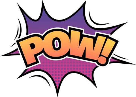 Comic-style pow impact on purple burst transparent background