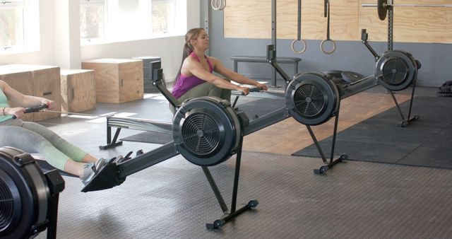 Women Rowing Indoors for Exercise and Fitness at Gym - Download Free Stock Images Pikwizard.com