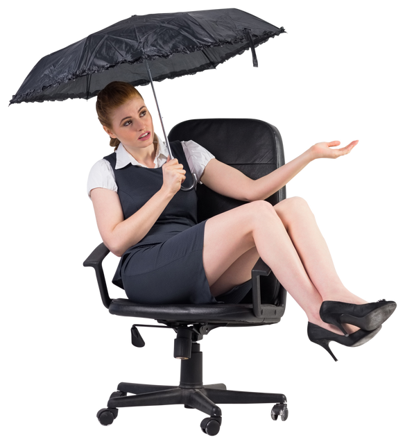 Transparent Businesswoman Holding Umbrella sitting on Office Chair - Download Free Stock Videos Pikwizard.com