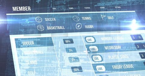 Digital sports stats dashboard with holographic effect