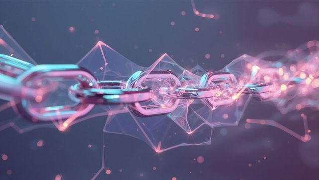 Abstract chain network with neon effects reflecting cybersecurity concept