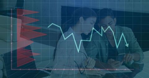 Collaborating on financial data with declining market graph overlay and mobile device