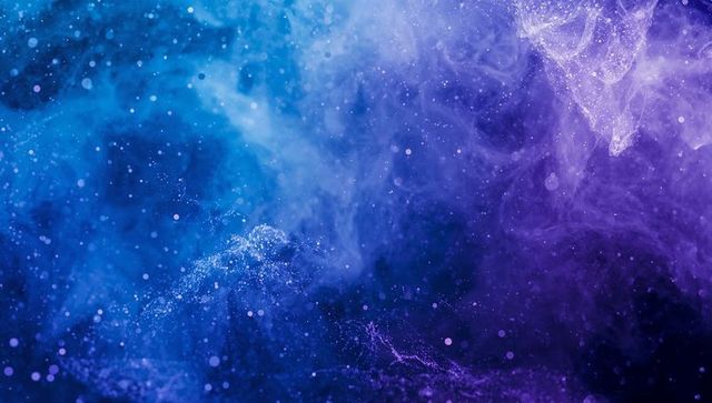 Swirling Blue to Purple Nebula with Luminous Particles and Ethereal Cosmic Texture Depth