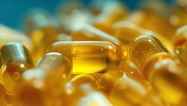 Glowing translucent yellow capsule amidst blurred background