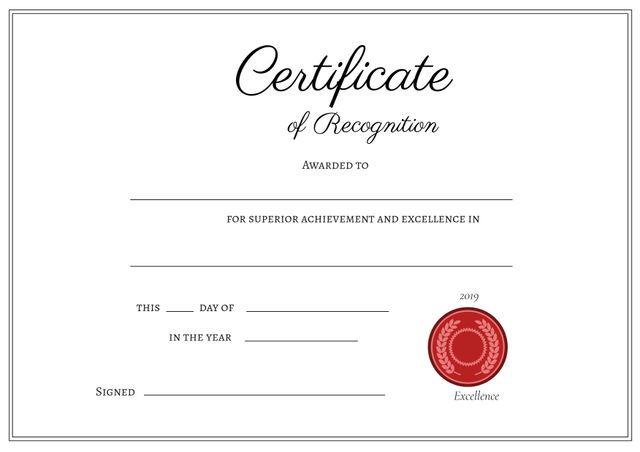 Elegant Certificate Template with Red Seal for Recognizing Achievements - Download Free Stock Templates Pikwizard.com